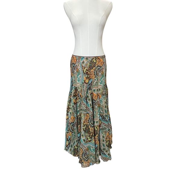 VTG Y2K Newsworthy Brown, Orange & Blue Boho Pattern A-Line Fairy Midi Skirt M/S - Picture 3 of 7